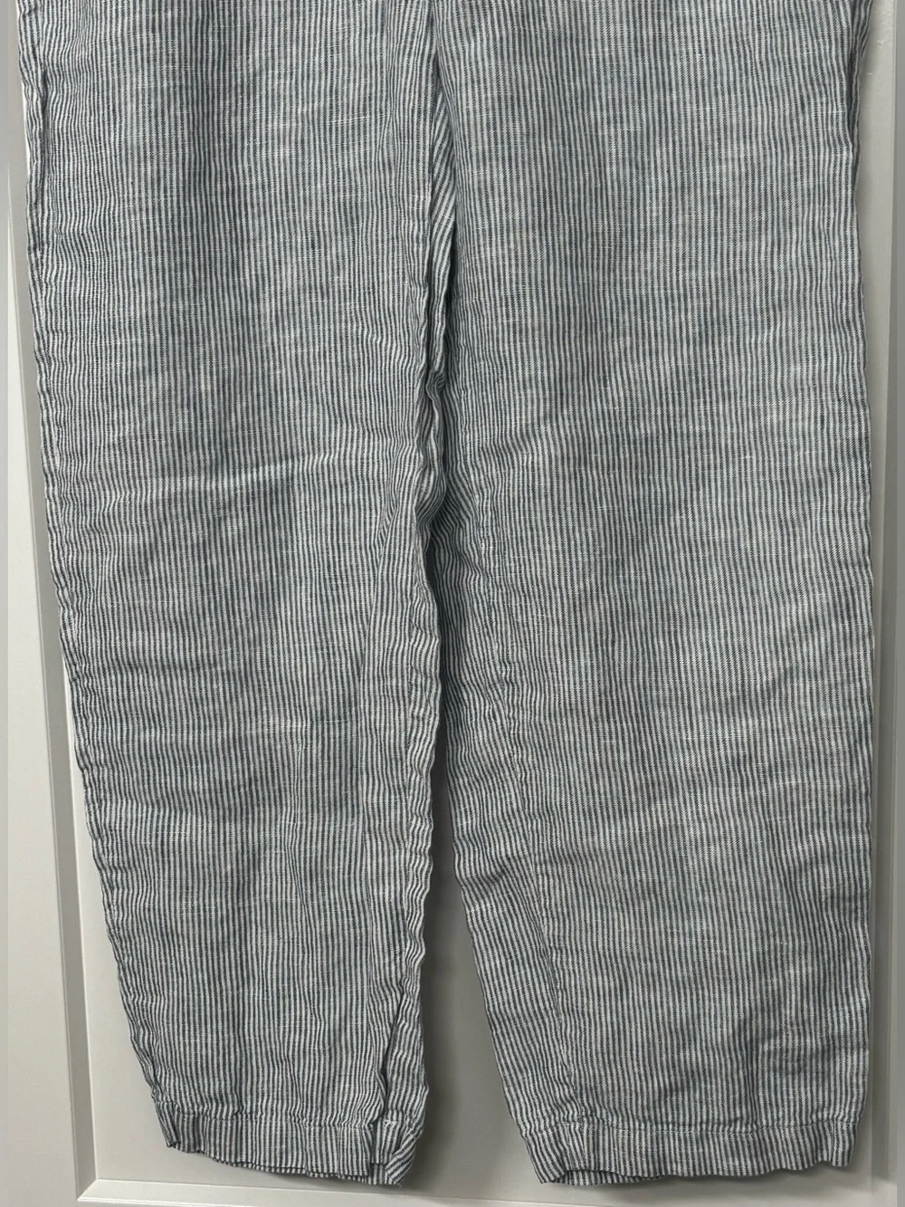 Quince 100% European Linen Pants Blue Pinstripe Small Vacation Resort Casual